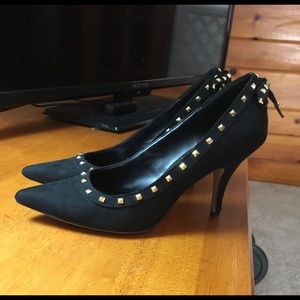 Elle black heels with gold stud detail